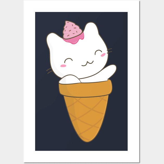 Kawaii Ice Cream Cat Wall Art by happinessinatee